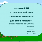 Итоговая НОД по лексической теме "Домашние животные" с детьми старшего дошкольного возраста.