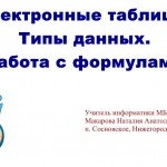 Электронные таблицы. Типы данных. Работа с формулами