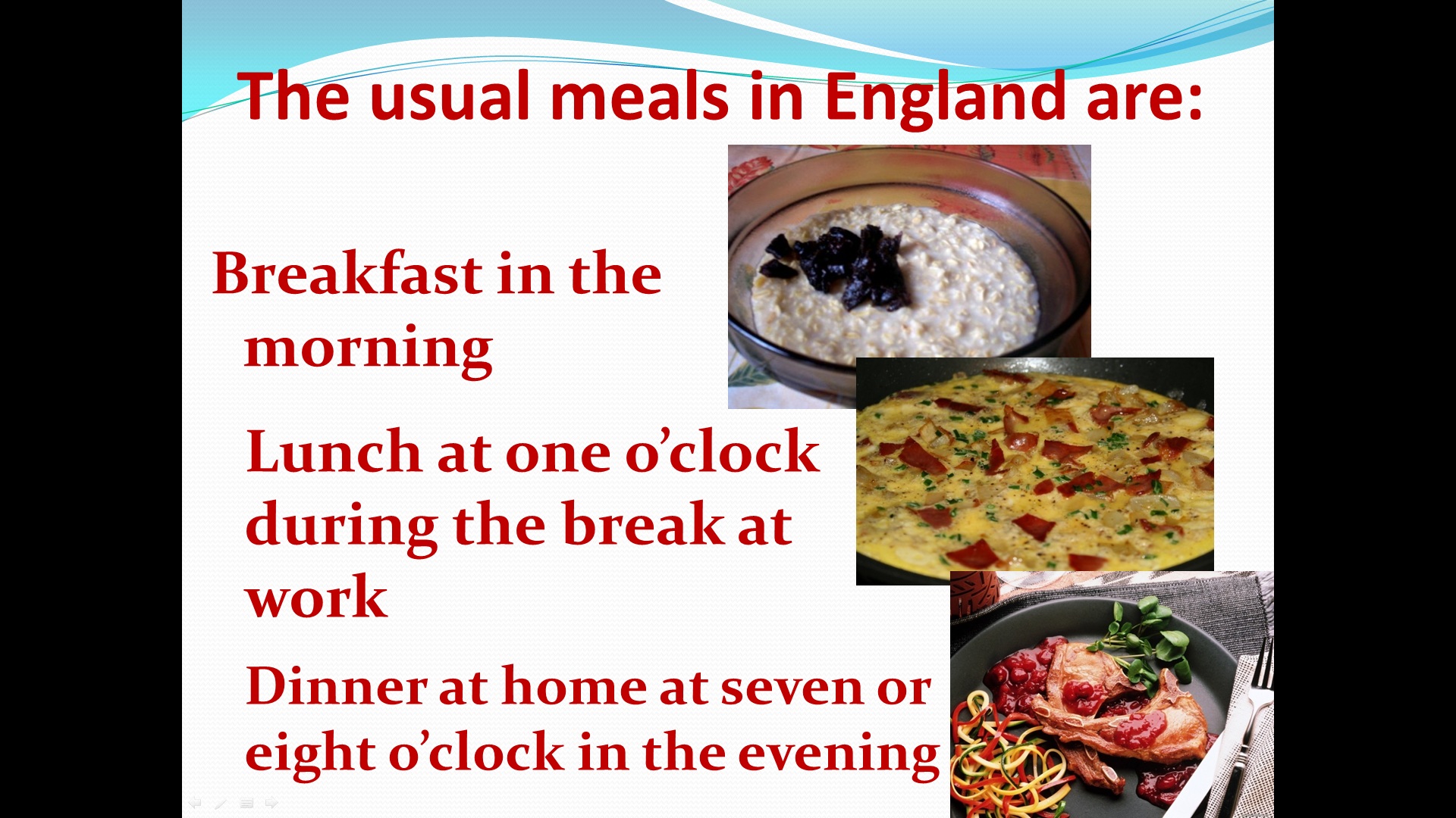 Текст meals in england