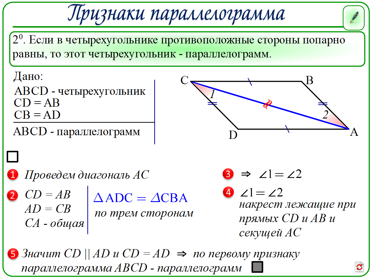 Чему равна диагональ параллелограмма